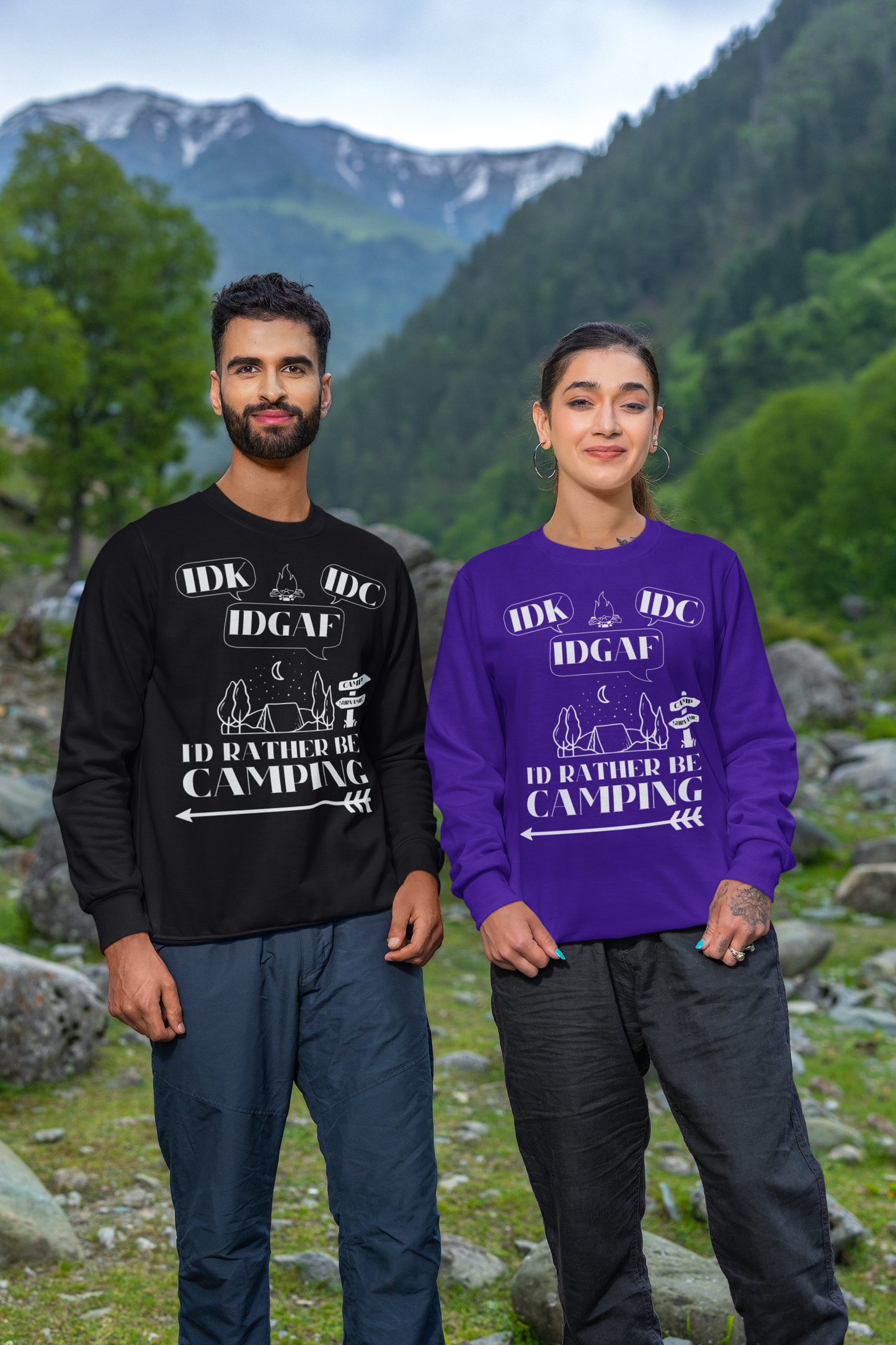 Personalized Idk, Idc, Idgaf, I'd Rather be Camping Sweatshirt, Funny Camping Sweater, Hiking Sweatshirt, Nature Lover Shirt, Outdoors Shirt