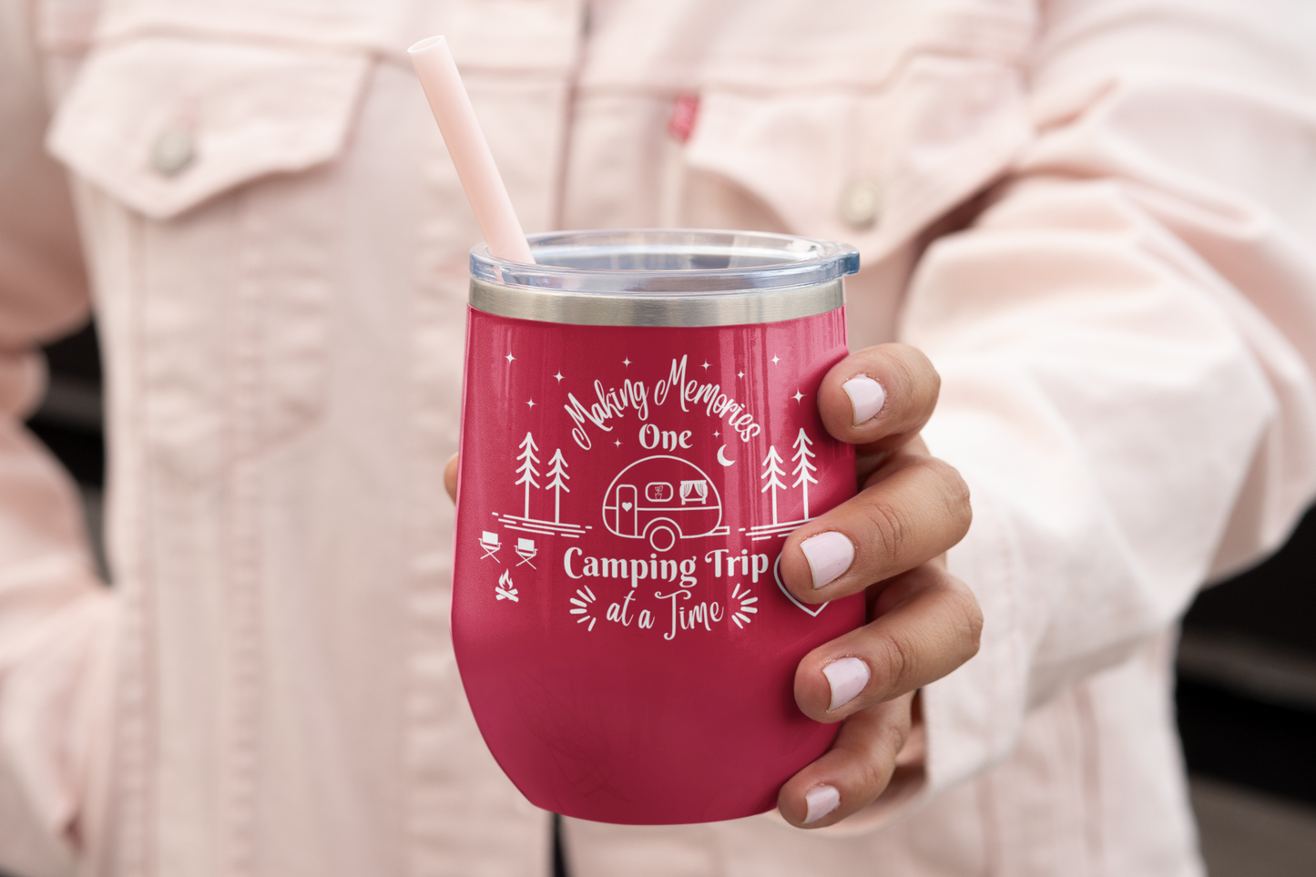 Personalized Camping Wine Tumbler, Making Memories One Camping Trip at a Time, Polar Camel Snap on Acrylic Sipper Lid, Vacuum Insulated, Camping Gear, RV Accessories, Gift for Campers