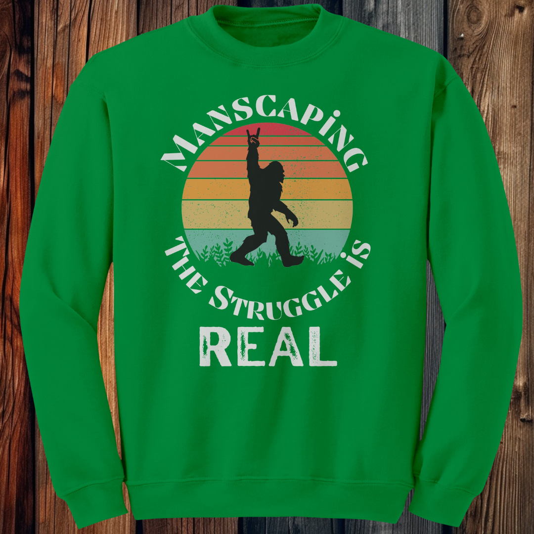 Bigfoot Sweatshirt, Manscaping the Struggle is Real, Funny Camping / Caravan Sweater Gift for Him