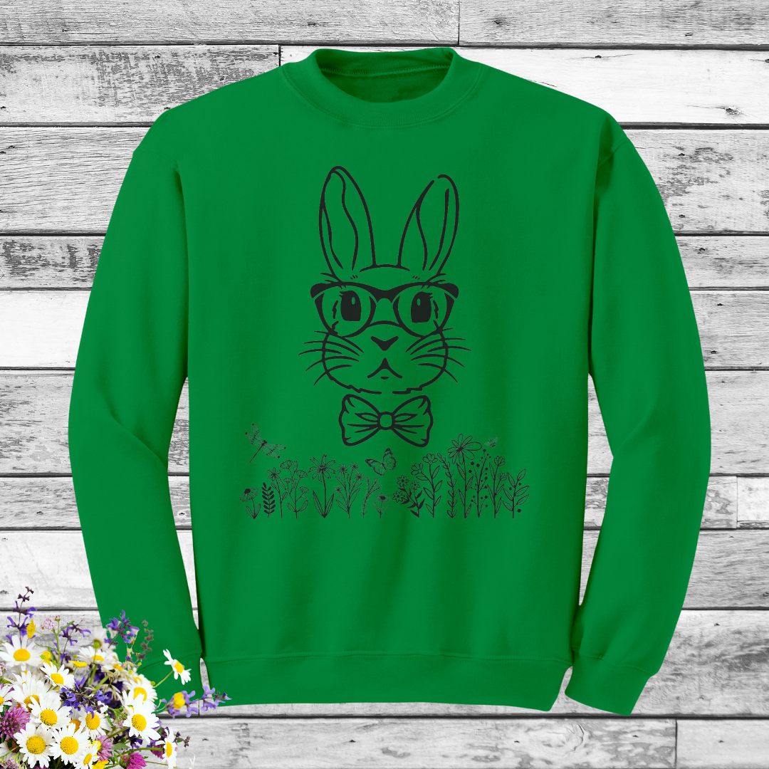 Bunny wearing Glasses Sweatshirt, Cute Easter Sweatshirt, Spring Sweatshirt, Easter Bunny Gift, Wildflowers Nature Lover Sweater, Rabbit Sweatshirt, Gift for Her