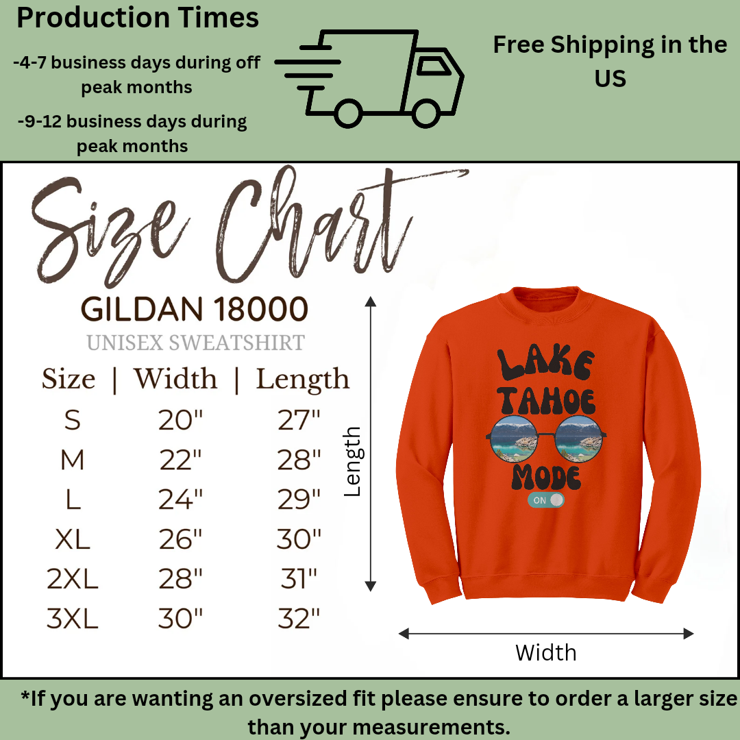 Lake Tahoe Sweatshirt, Lake Tahoe Unisex Sweater,  Lake Tahoe Vacation, Lake Tahoe Clothing, Lake Life Clothing, Gift for Him/Her