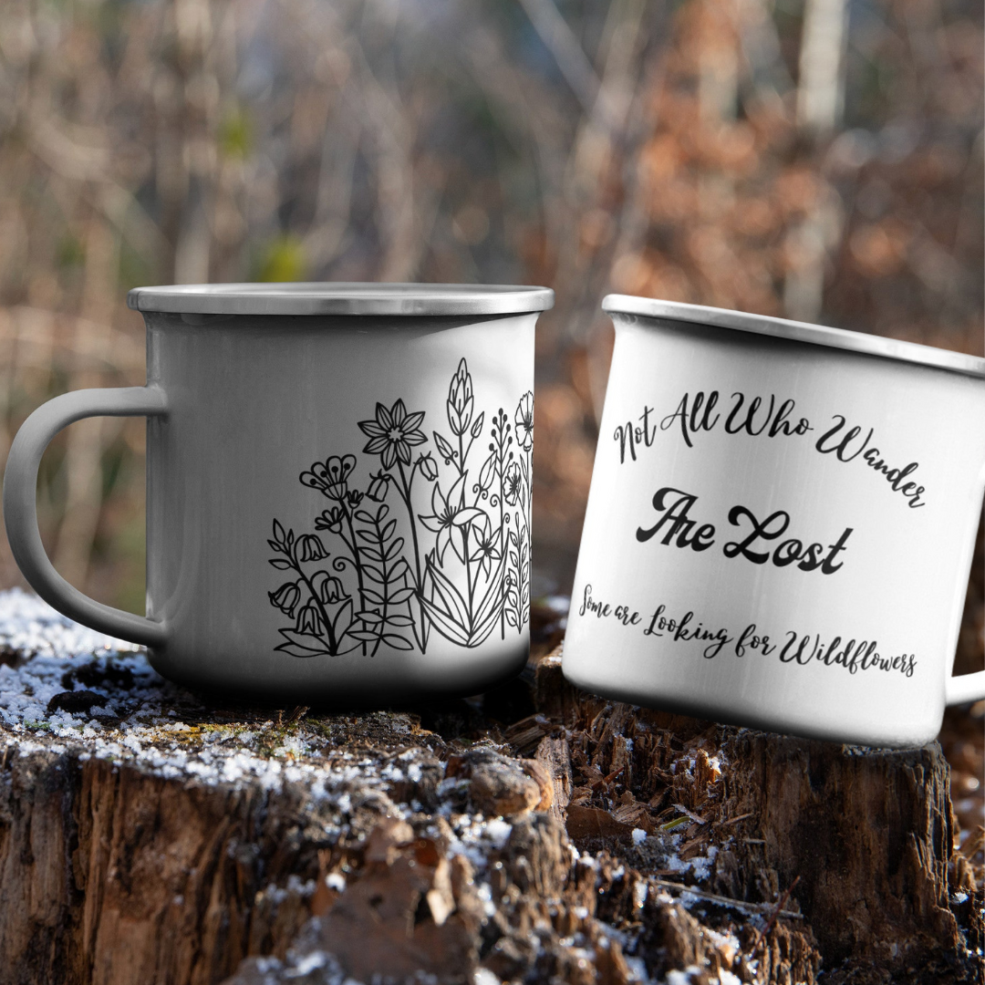 Not All Who Wander are Lost Camping Mug, Camper Mug, Travel Mug, Wildflower Travel Cup, Stainless Steel Mug, Gift for Camper, Wildflower Lover