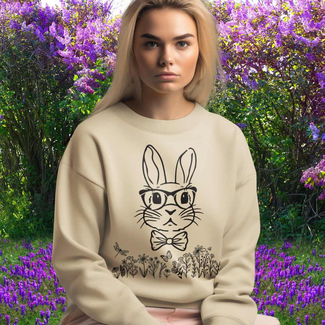 Bunny wearing Glasses Sweatshirt, Cute Easter Sweatshirt, Spring Sweatshirt, Easter Bunny Gift, Wildflowers Nature Lover Sweater, Rabbit Sweatshirt, Gift for Her