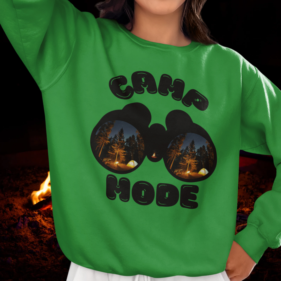 Camp Mode Camping Crewneck Sweatshirt, Road Trip, Adventure Lover, Travel, Nature, Hiking Sweater Gift for Him/Her