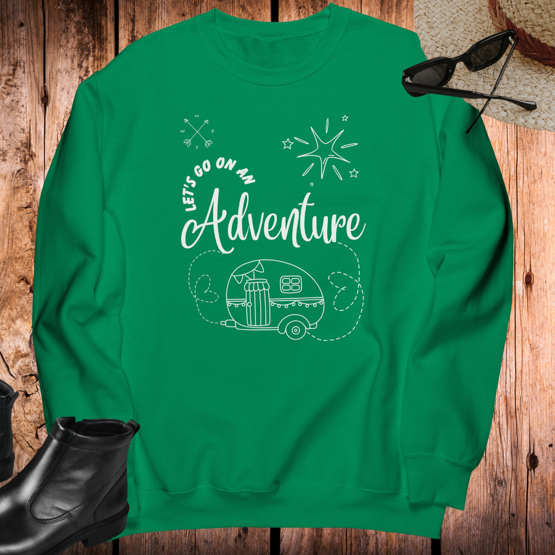 Adventure Camping Sweatshirt, Retro Vintage Camper/Caravan Gift for Her, Cozy Fall RV Sweater, Vacation Travel Sweatshirt