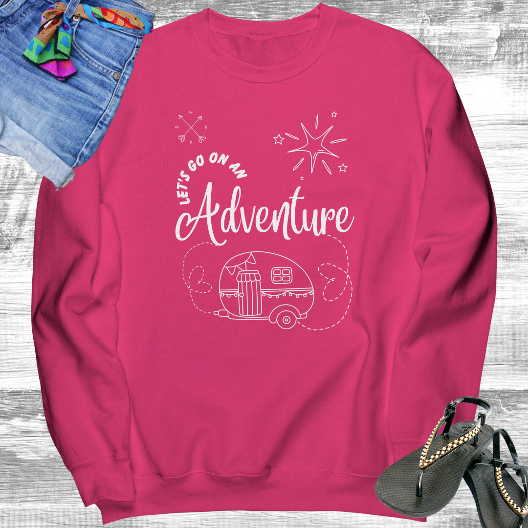 Adventure Camping Sweatshirt, Retro Vintage Camper/Caravan Gift for Her, Cozy Fall RV Sweater, Vacation Travel Sweatshirt
