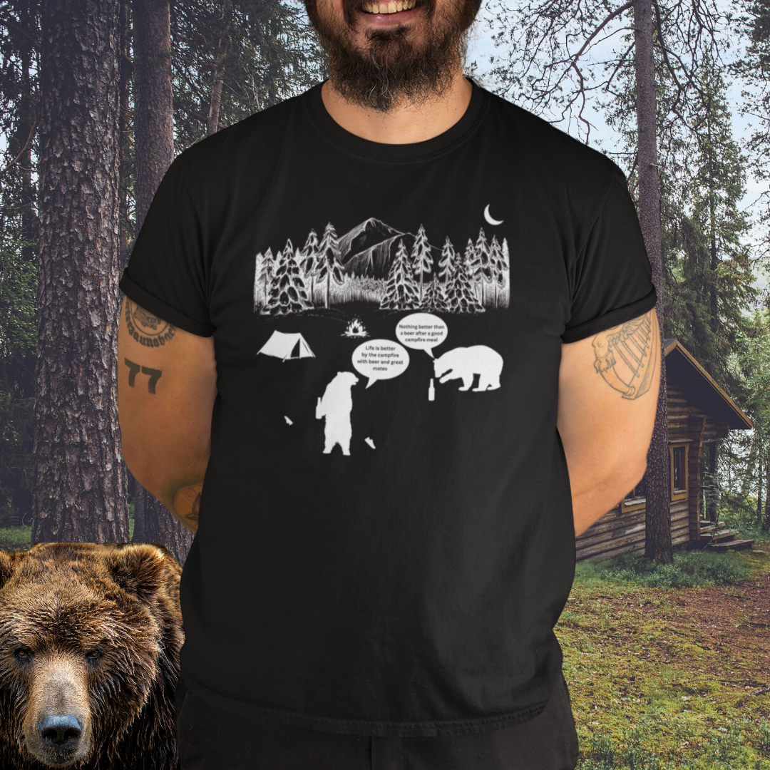 Camping Shirt, Campfire Bear Meal Ending, Hiking Shirt, Gift for Camper / Caravan RV