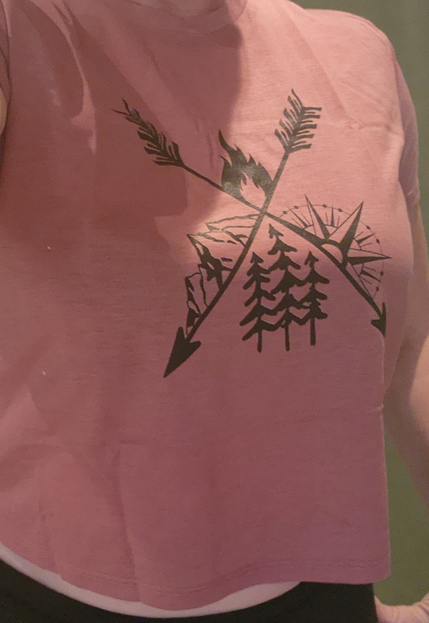 Camping Flowy Crop Tshirt, Hiking Tee, Campfire Shirt, Outdoorsy Shirt, Crossed Arrows Shirt, Mountains Shirt, Compass Shirt, Pine Tree Shirt, Road Trip Shirt, Gift for Campers