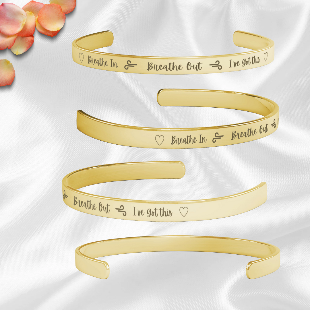 Motivational Bracelet, Breathe In, Breathe Out, I've Got This Jewelry, 18K Gold, Rose Gold and Silver Plated Cuff Bracelet, Inspirational Jewelry, Graduation Gift, Hiking Gear