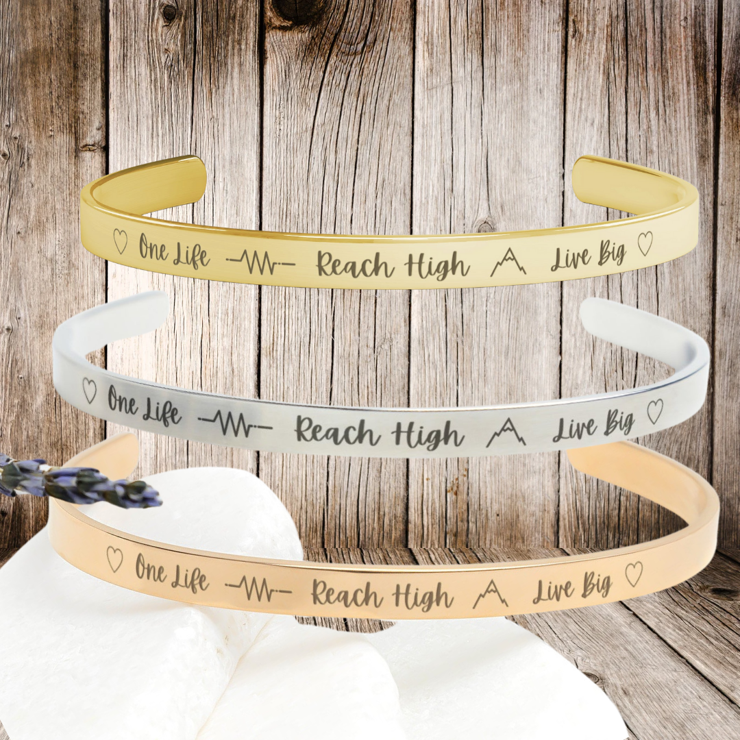 Inspirational Life Cuff Bracelet, Motivational Bracelet, Hiking Gear, Affirmation Jewelry, Gift from the Heart, Gift for Daughter, Graduation Gift