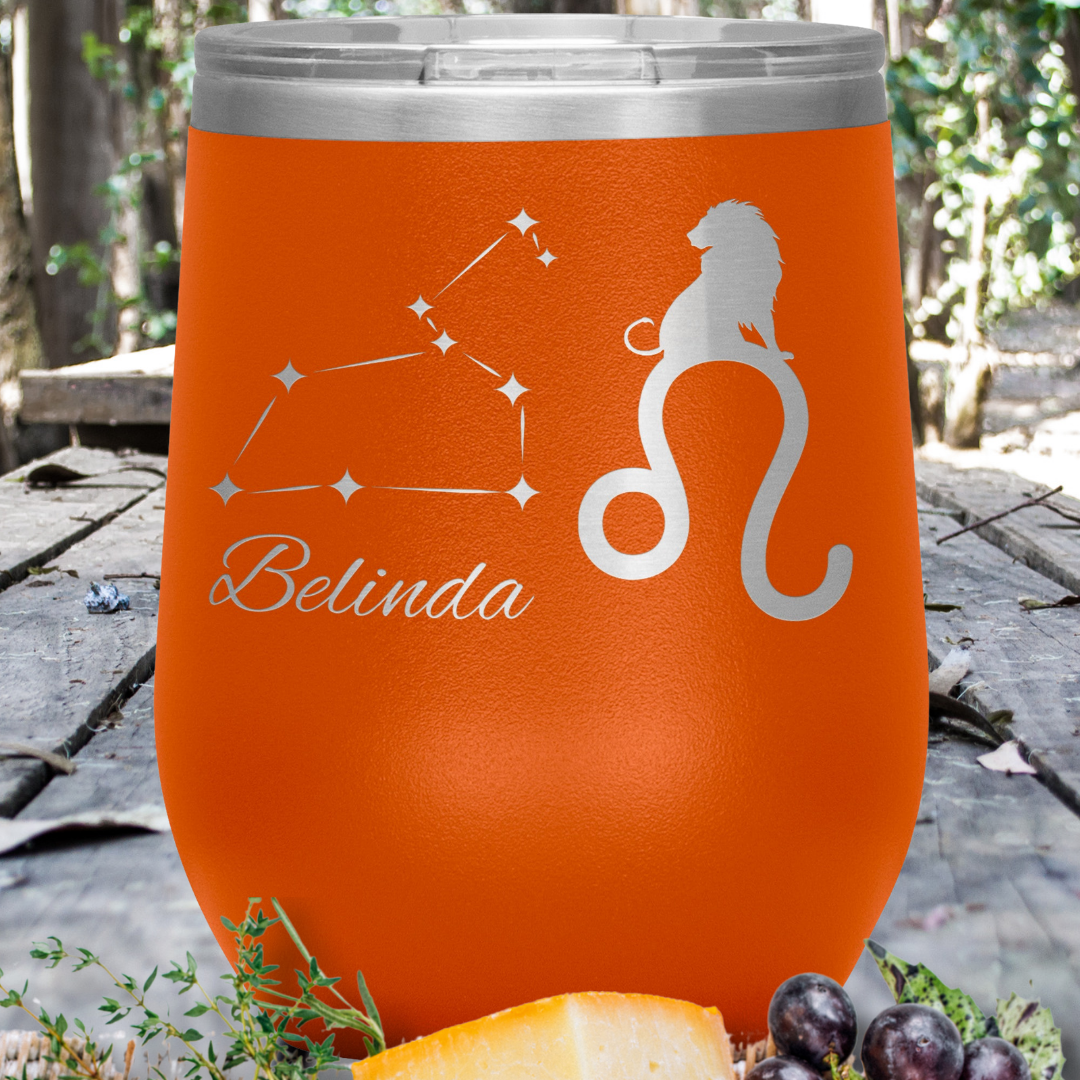 Personalized Name Leo Wine Tumbler, Leo Constellation Tumbler, Custom Zodiac Leo Tumbler, Lion Tumbler, Gift for Leo, Gift for Astrology Lover