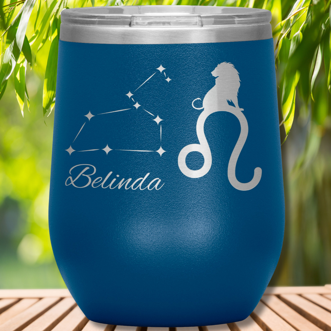 Personalized Name Leo Wine Tumbler, Leo Constellation Tumbler, Custom Zodiac Leo Tumbler, Lion Tumbler, Gift for Leo, Gift for Astrology Lover