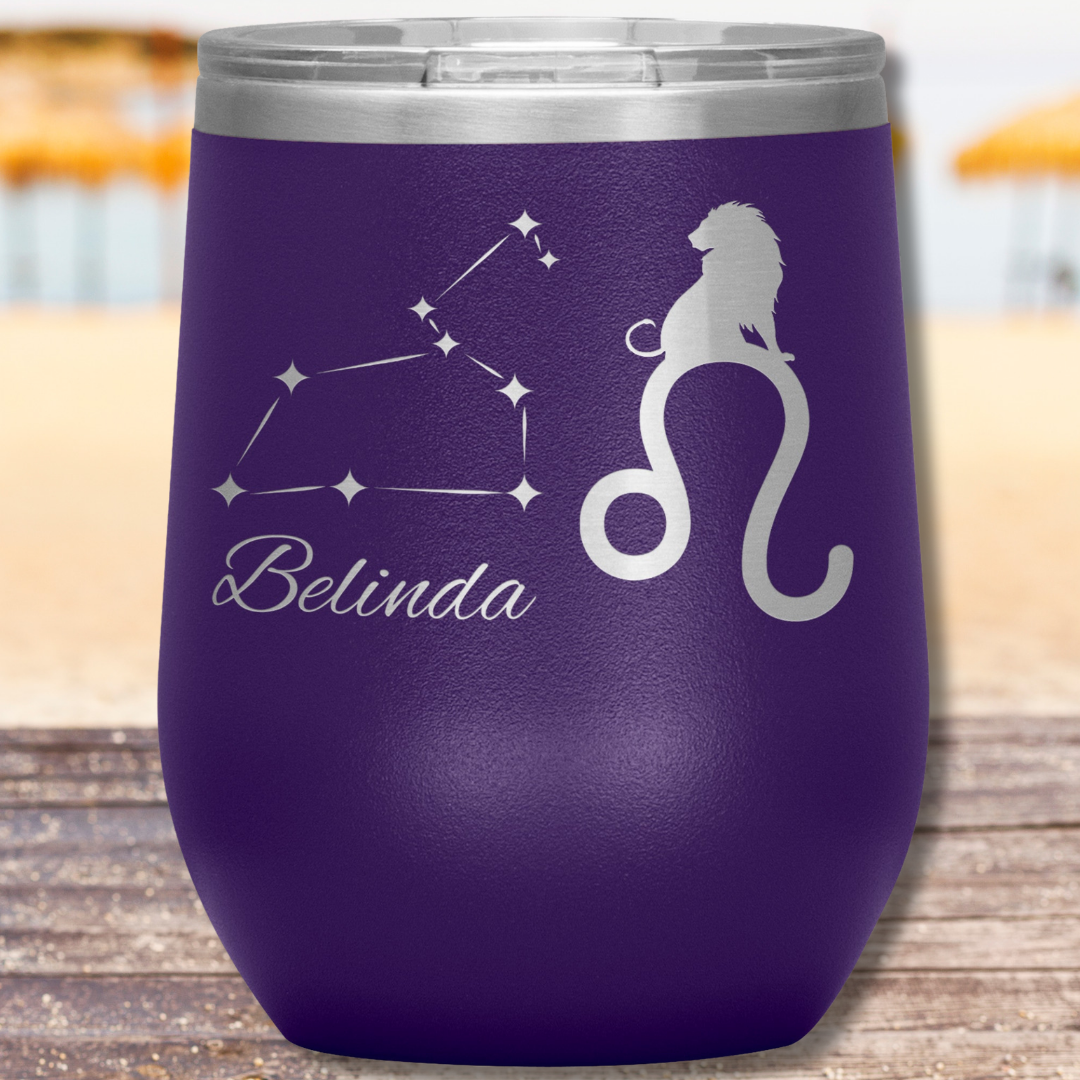 Personalized Name Leo Wine Tumbler, Leo Constellation Tumbler, Custom Zodiac Leo Tumbler, Lion Tumbler, Gift for Leo, Gift for Astrology Lover