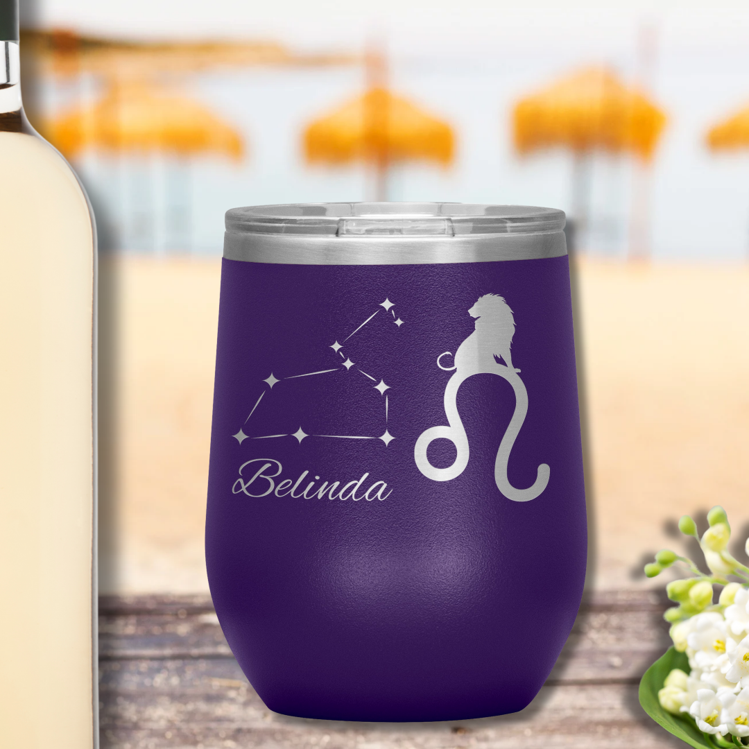 Personalized Name Leo Wine Tumbler, Leo Constellation Tumbler, Custom Zodiac Leo Tumbler, Lion Tumbler, Gift for Leo, Gift for Astrology Lover