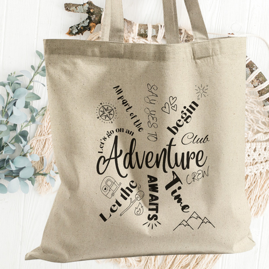 Adventure Tote Bag, Travel Bag, Camping Bag, Reusable Grocery Bag, RV Accessories, Camping Gear, Beach Bag