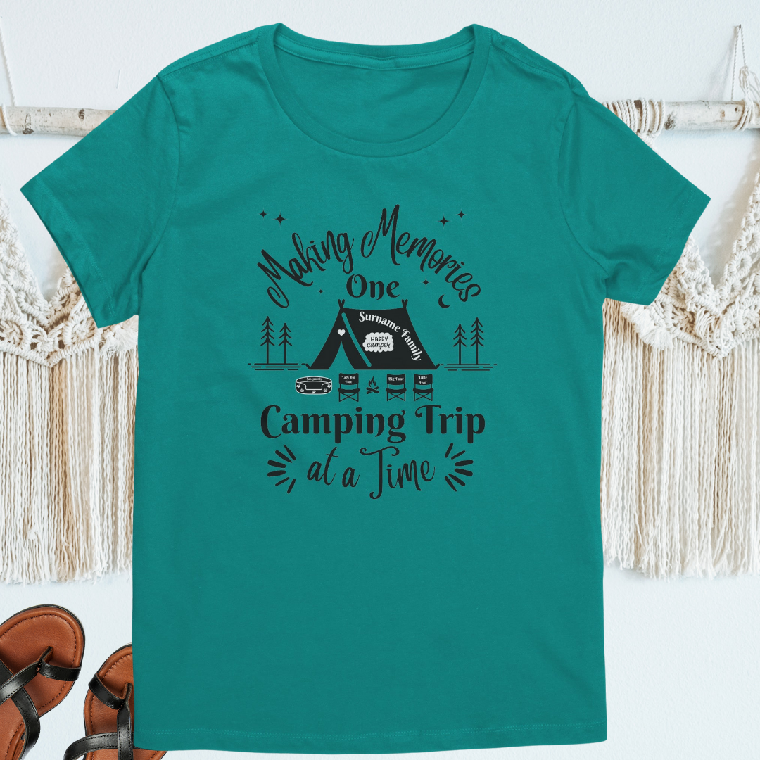 Personalized Making Memories One Camping Trip at a Time Tshirt with Tent Design, Family Camping Shirts, Camping Gift for Her