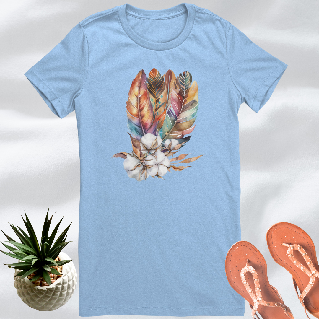 Boho Shirt, Feathered Shirt, Cotton Summer Tshirt, Spring Shirt, Cute Summer Tee, Summer Clothing, Nature Lover Tee, Gift for Her