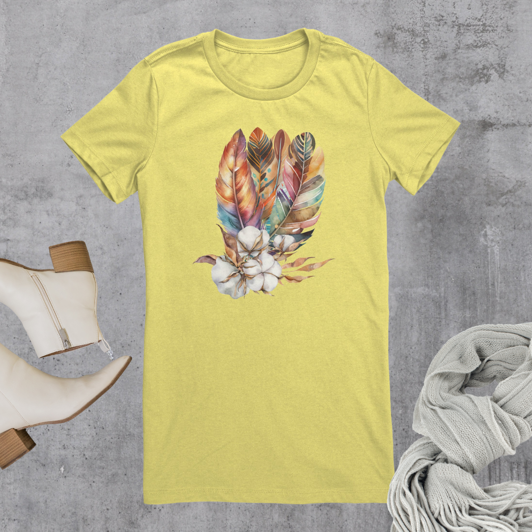 Boho Shirt, Feathered Shirt, Cotton Summer Tshirt, Spring Shirt, Cute Summer Tee, Summer Clothing, Nature Lover Tee, Gift for Her