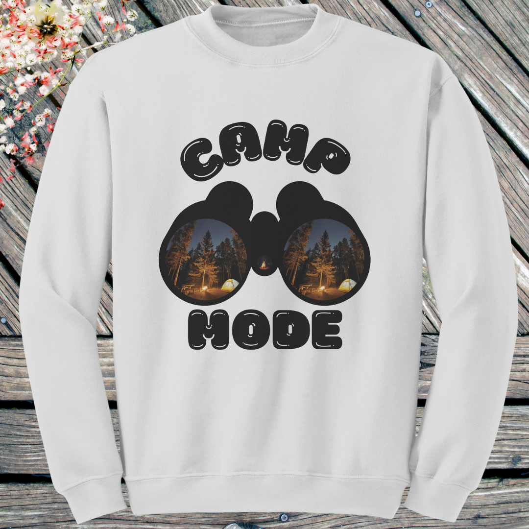 Camp Mode Camping Crewneck Sweatshirt, Road Trip, Adventure Lover, Travel, Nature, Hiking Sweater Gift for Him/Her