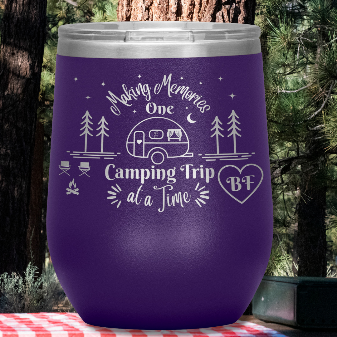 Personalized Camping Wine Tumbler, Making Memories One Camping Trip at a Time, Polar Camel Snap on Acrylic Sipper Lid, Vacuum Insulated, Camping Gear, RV Accessories, Gift for Campers