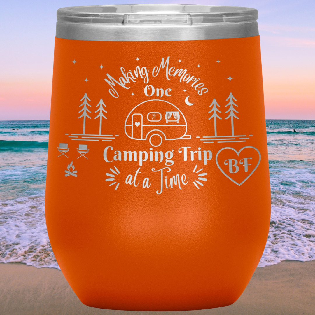 Personalized Camping Wine Tumbler, Making Memories One Camping Trip at a Time, Polar Camel Snap on Acrylic Sipper Lid, Vacuum Insulated, Camping Gear, RV Accessories, Gift for Campers