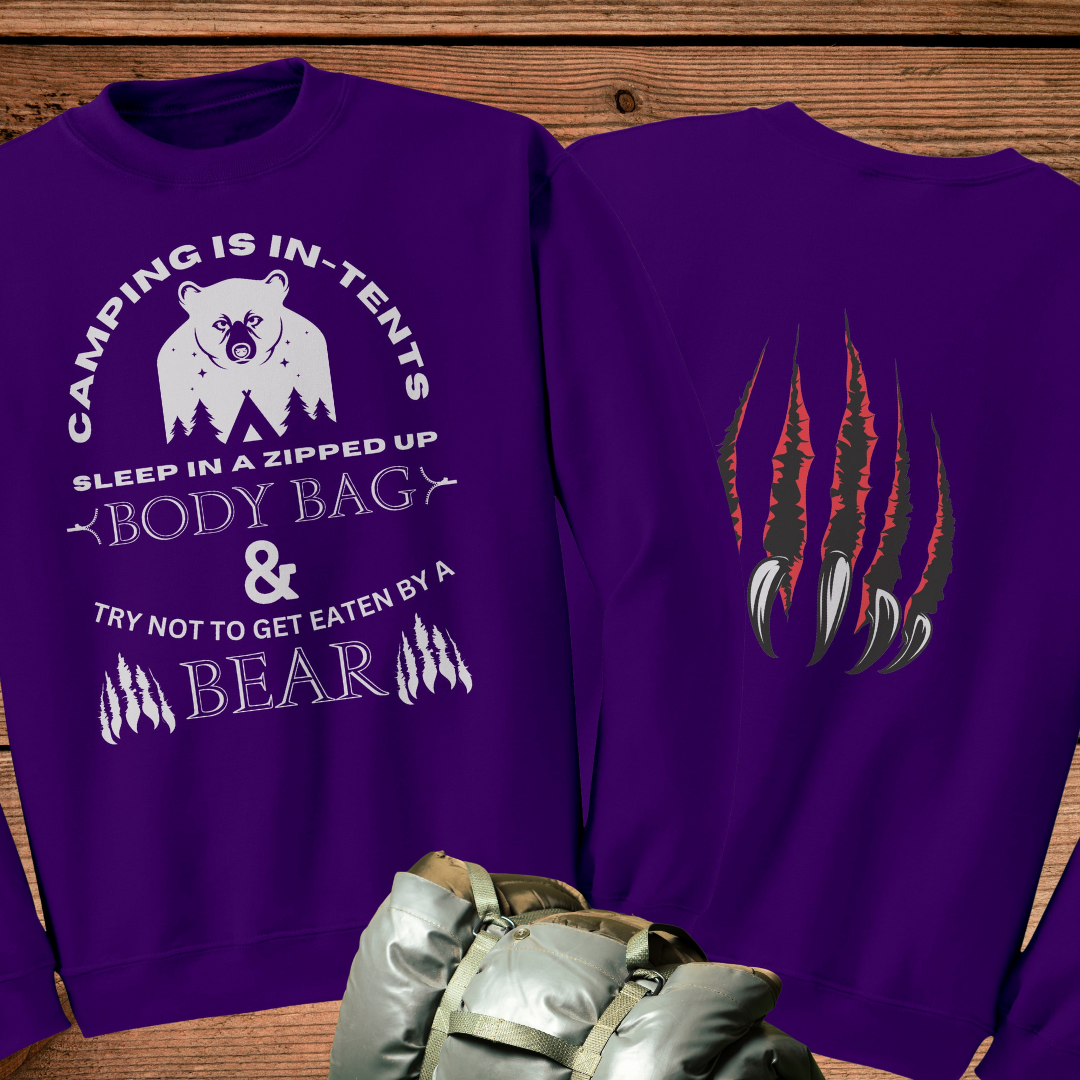 Camping Sweatshirt, Camping is In-Tents Camp Sweater, Hiking Gear, Adventure Gift, Nature Lover, Funny Bear Camp Shirt, Unisex Back Print