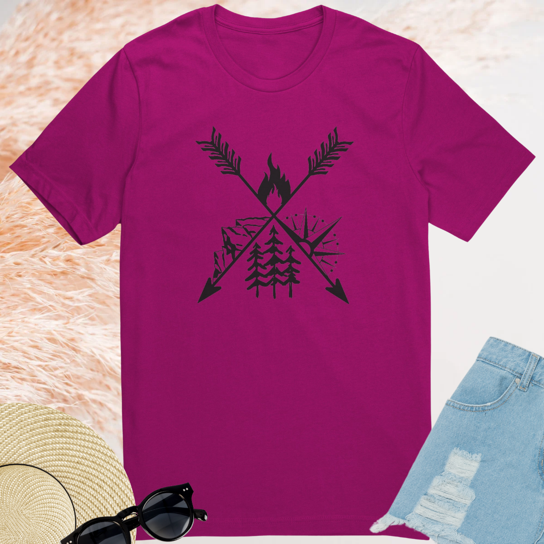 Camping Crossed Arrows Shirt, Hiking Tee, Campfire Shirt, Outdoorsy Shirt, Mountains Shirt, Pine Tree Shirt, Road Trip Shirt, Unisex Tshirt, Gift for Campers