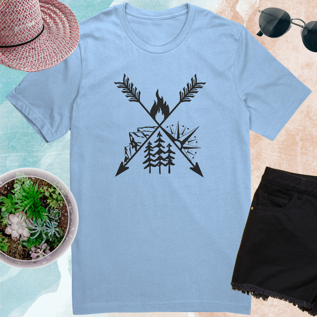 Camping Crossed Arrows Shirt, Hiking Tee, Campfire Shirt, Outdoorsy Shirt, Mountains Shirt, Pine Tree Shirt, Road Trip Shirt, Unisex Tshirt, Gift for Campers