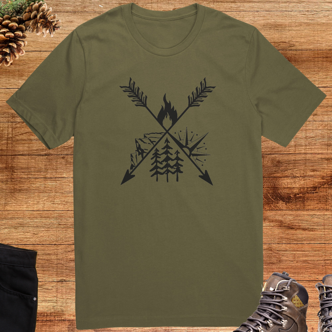 Camping Crossed Arrows Shirt, Hiking Tee, Campfire Shirt, Outdoorsy Shirt, Mountains Shirt, Pine Tree Shirt, Road Trip Shirt, Unisex Tshirt, Gift for Campers