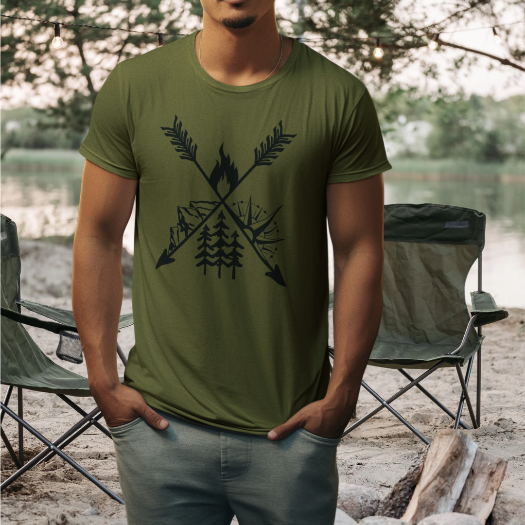 Camping Crossed Arrows Shirt, Hiking Tee, Campfire Shirt, Outdoorsy Shirt, Mountains Shirt, Pine Tree Shirt, Road Trip Shirt, Unisex Tshirt, Gift for Campers