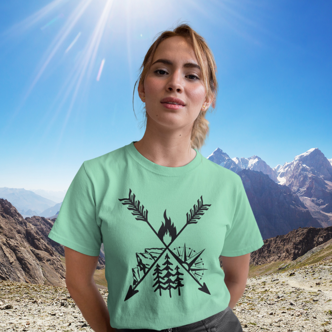 Camping Crossed Arrows Shirt, Hiking Tee, Campfire Shirt, Outdoorsy Shirt, Mountains Shirt, Pine Tree Shirt, Road Trip Shirt, Unisex Tshirt, Gift for Campers