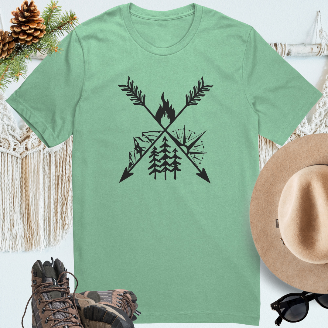 Camping Crossed Arrows Shirt, Hiking Tee, Campfire Shirt, Outdoorsy Shirt, Mountains Shirt, Pine Tree Shirt, Road Trip Shirt, Unisex Tshirt, Gift for Campers