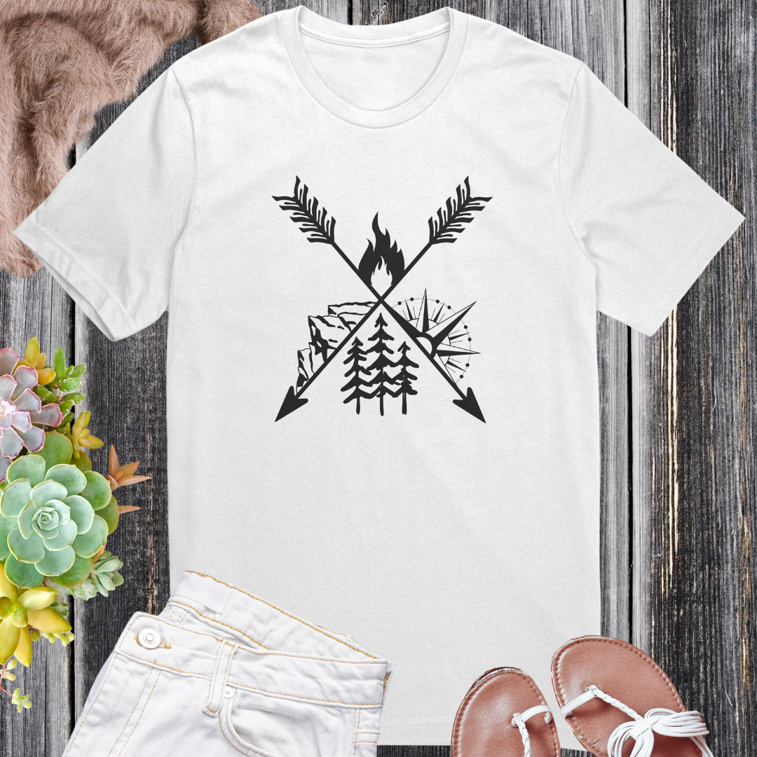 Camping Crossed Arrows Shirt, Hiking Tee, Campfire Shirt, Outdoorsy Shirt, Mountains Shirt, Pine Tree Shirt, Road Trip Shirt, Unisex Tshirt, Gift for Campers