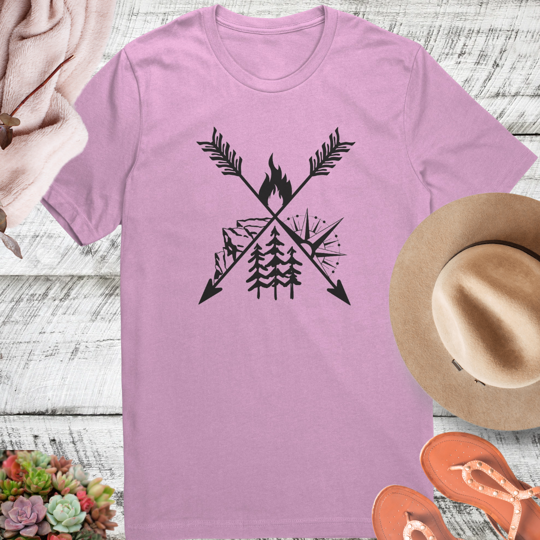 Camping Crossed Arrows Shirt, Hiking Tee, Campfire Shirt, Outdoorsy Shirt, Mountains Shirt, Pine Tree Shirt, Road Trip Shirt, Unisex Tshirt, Gift for Campers