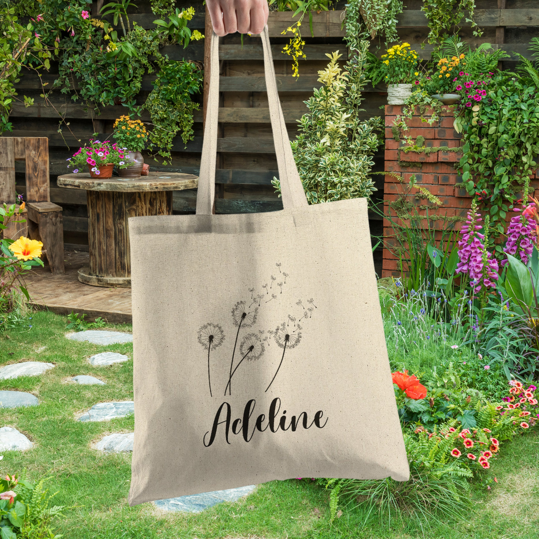 Personalized Name Tote Bag, Recycled Tote Bag, Custom Bridesmaid Tote Bag, Flower Tote Bag, Eco Friendly Beach Bag, Personalized Gift for Her