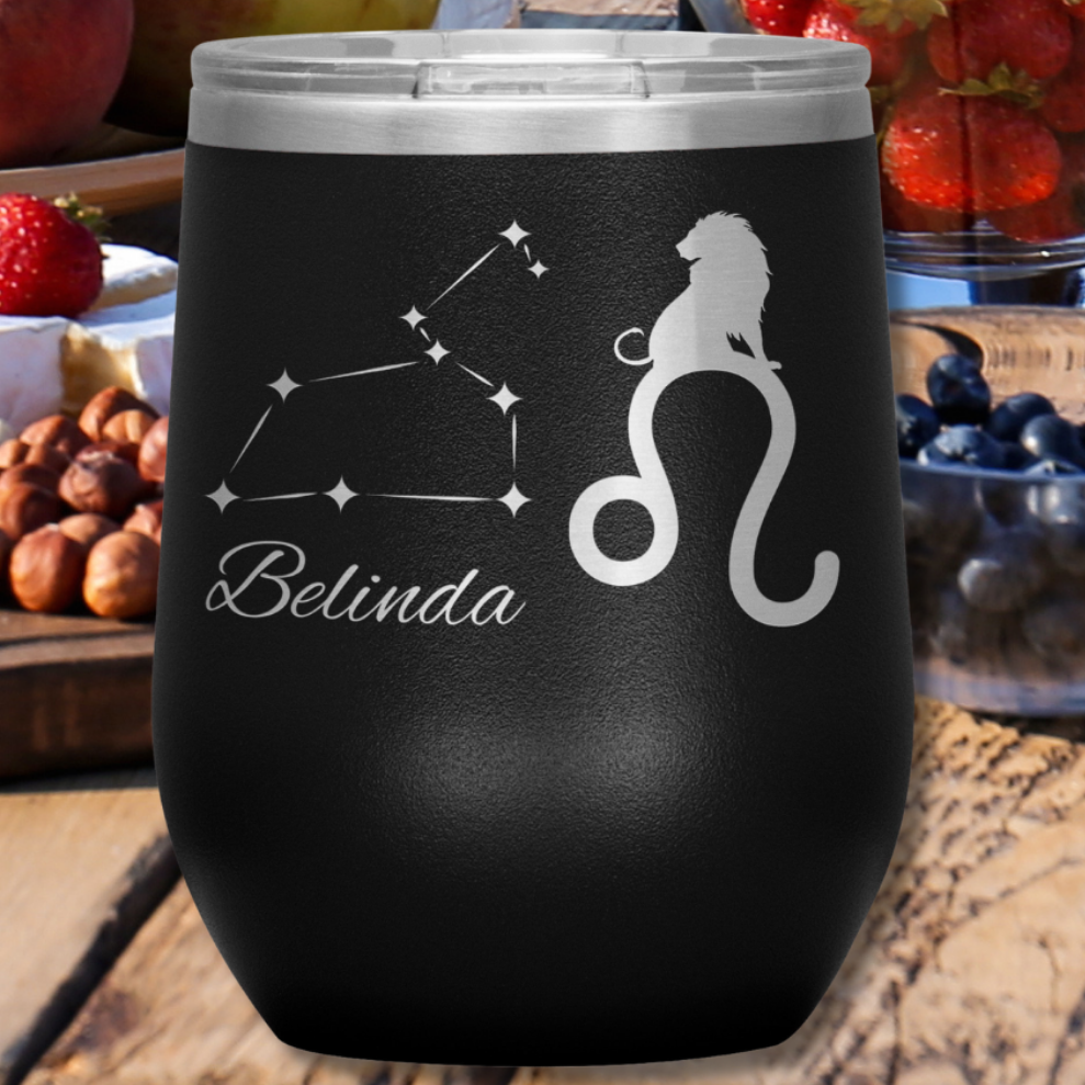 Personalized Name Leo Wine Tumbler, Leo Constellation Tumbler, Custom Zodiac Leo Tumbler, Lion Tumbler, Gift for Leo, Gift for Astrology Lover