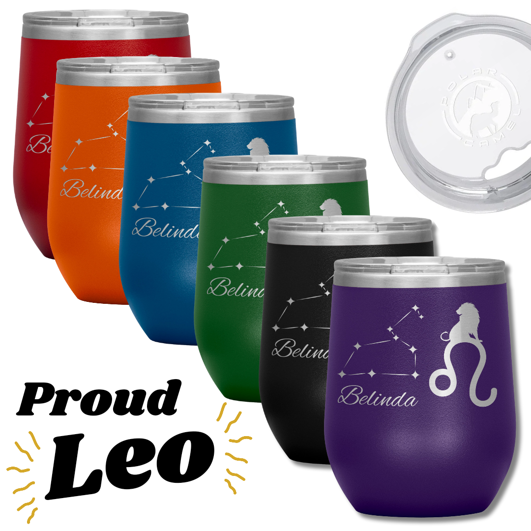 Personalized Name Leo Wine Tumbler, Leo Constellation Tumbler, Custom Zodiac Leo Tumbler, Lion Tumbler, Gift for Leo, Gift for Astrology Lover