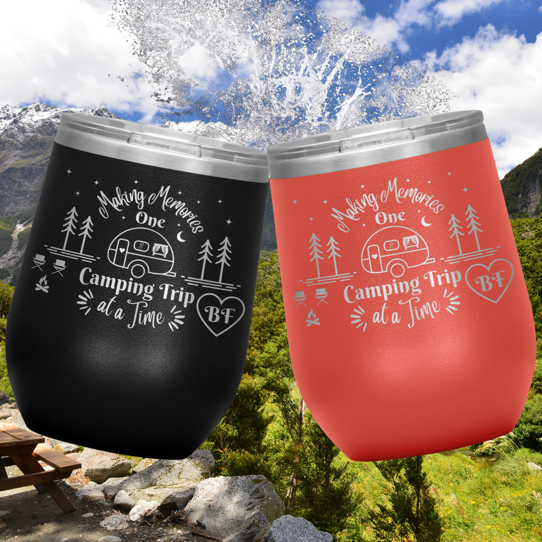 Personalized Camping Wine Tumbler, Making Memories One Camping Trip at a Time, Polar Camel Snap on Acrylic Sipper Lid, Vacuum Insulated, Camping Gear, RV Accessories, Gift for Campers