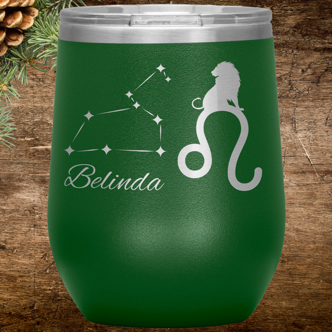 Personalized Name Leo Wine Tumbler, Leo Constellation Tumbler, Custom Zodiac Leo Tumbler, Lion Tumbler, Gift for Leo, Gift for Astrology Lover