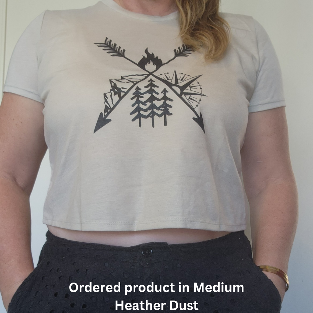 Camping Flowy Crop Tshirt, Hiking Tee, Campfire Shirt, Outdoorsy Shirt, Crossed Arrows Shirt, Mountains Shirt, Compass Shirt, Pine Tree Shirt, Road Trip Shirt, Gift for Campers