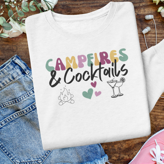 Campfires and Cocktails Sweatshirt, Campfire Sweater, Camping Sweatshirt, Hiking Sweater, Caravan Sweatshirt, RV Sweater, Outdoorsy Sweatshirt