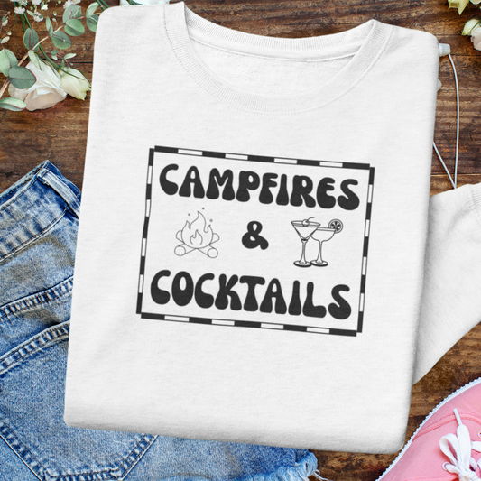 Campfires and Cocktails Sweatshirt, Retro Camping Sweater, Outdoorsy Sweatshirt, RV Sweatshirt, Caravan Sweater, Hiking Sweater, Nature Lover Gift, Vintage Sweater