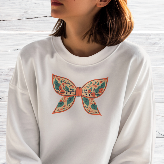 Retro Fall Coquette Bow Sweatshirt, Autumn Floral Sweater, Cute Colorful Vintage Sweatshirt, Outdoorsy Graphic Sweatshirt, Gift for Nature Lover