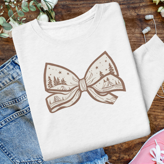 Vintage Camping Sweatshirt, Retro Bow Pine Tree Outdoors Sweater, Nature Lover Sweatshirt, Hiking Sweater, Graphic Sweatshirt, RV Van Gift for Camper