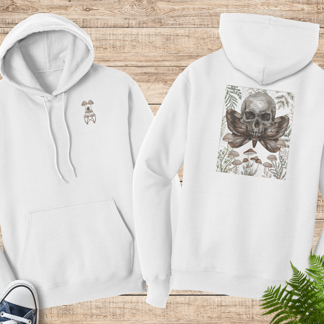 Mystic Moth Hoodie, Mushroom Hooded Sweatshirt, Fairycore Hoodie, Death Moth Clothing, Forest Fern Hooded Sweater, Cottagecore Hoodie