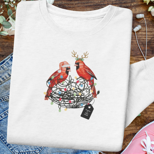 Personalized Tangled Christmas Lights Cardinal Bird Sweatshirt, Cute Bird Xmas Sweater, Bird Lover Sweatshirt, Christmas Gift for Bird Lover