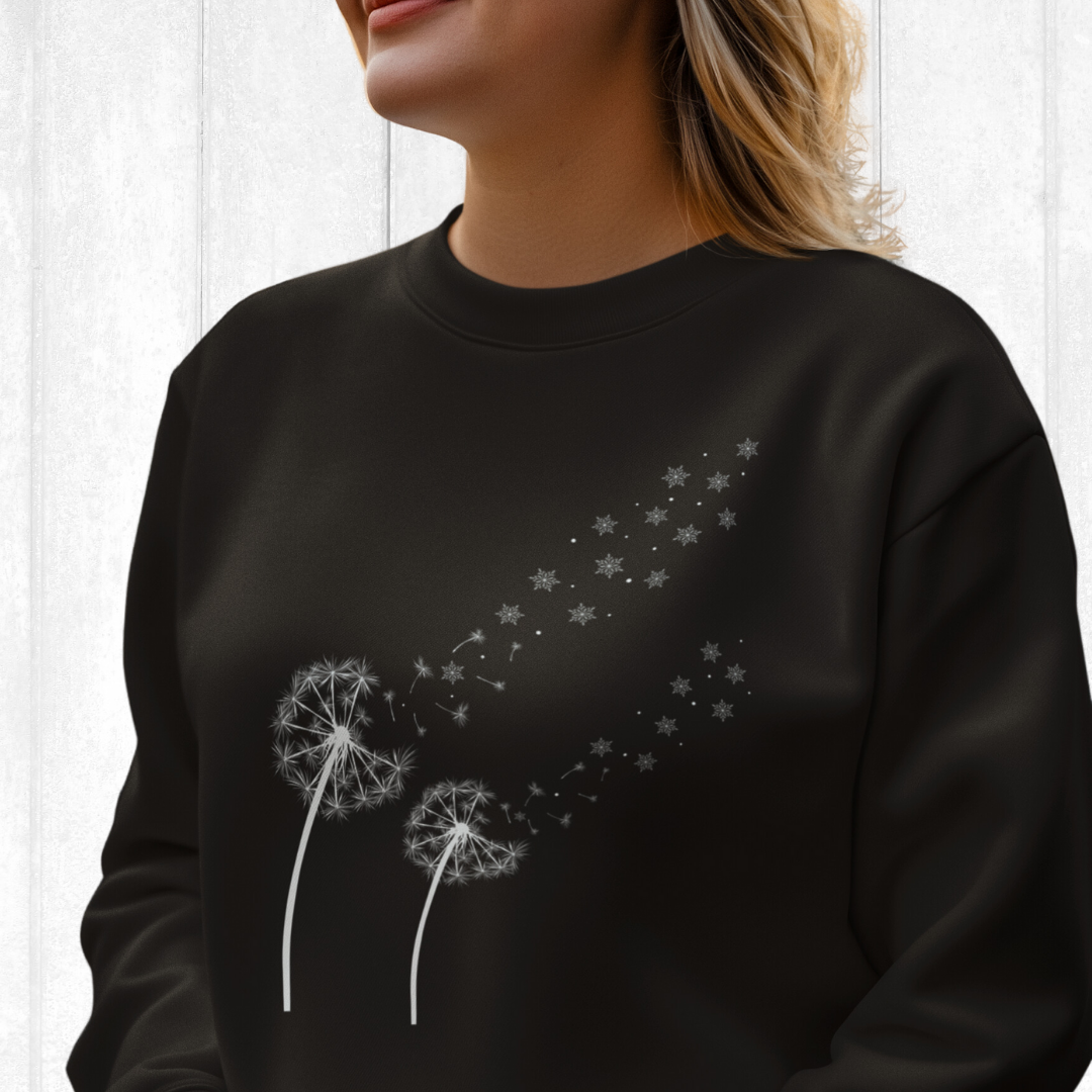 Dandelion Sweatshirt, Winter Snowflake Sweater, Cozy Fall Wildflowers Sweatshirt, Plant Lover Gift for Her