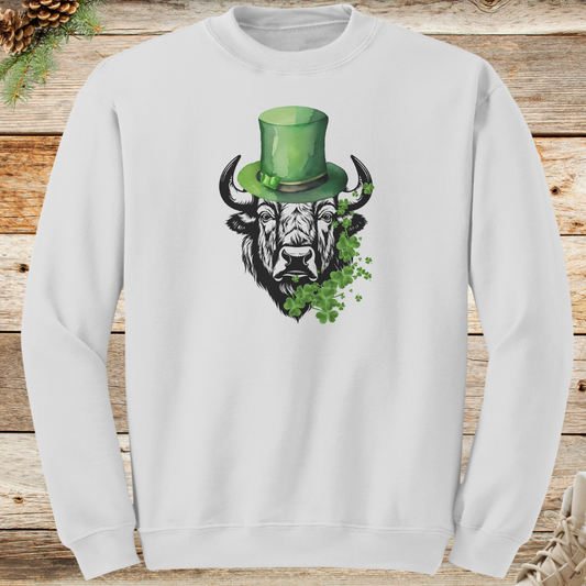 Bison Sweatshirt, Bison Lover Crewneck Sweater, St Patrick's Day Animal Sweatshirt, Lucky Shamrock Sweatshirt, Gift for National Parks Camper, St Paddy's Day Apparel