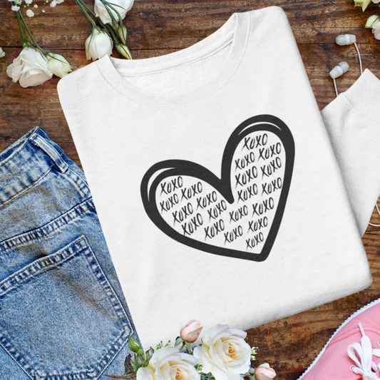 XOXO Valentine's Day Heart Sweatshirt, Love Hearts Sweater, Kindness Motivational Sweatshirt, Graphic Graffiti Streetwear, Valentine's Day Gift for Her