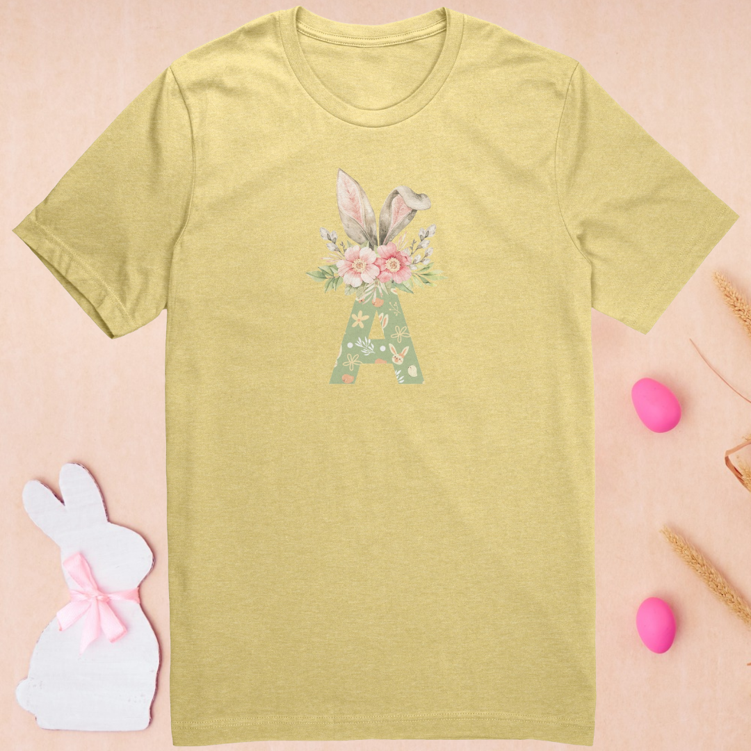 Women's Easter Bunny Shirt, Personalized Easter T-Shirt, Monogram Letter Bunny Tshirt, Easter Gift for Her